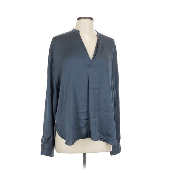 Vince Slate Blue Gray Satin V Neck Top Size Large L - Picture 2 of 12